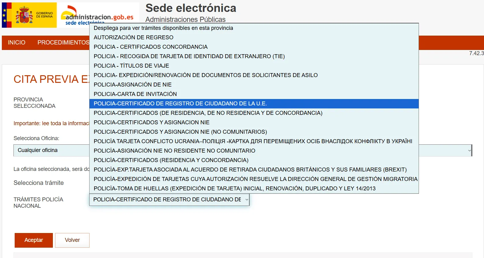 Cita previa para EU registration certificate Spain NIE